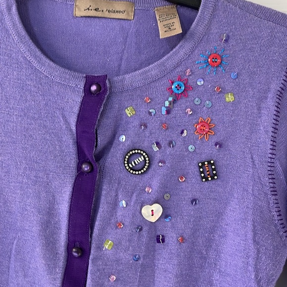 I.e. relaxed brand mixed media purple cardigan - Picture 2 of 5